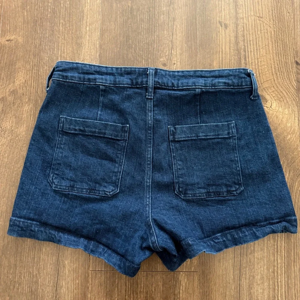 Old Navy Denim Shorts Womens 10 Dark Blue High Rise Button Fly Patch Pocket